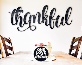 24" Thankful Metal Sign, Gather Sign, Dining Room Decor, Large thankful Sign, Metal Wall Art, Give Thanks Sign, Metal Words Dining Room Sign