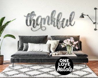 70" Thankful Metal Sign, Gather Sign, Dining Room Decor, Large thankful Sign, Metal Wall Art, Give Thanks Sign, Metal Words Dining Room Sign