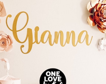 44" Metal Name Sign, Gold Name Sign, Baby Name Sign, Nursery Name Sign Gold, Custom Name Sign, Nursery Name Sign Wood, Baby Shower Sign, 20