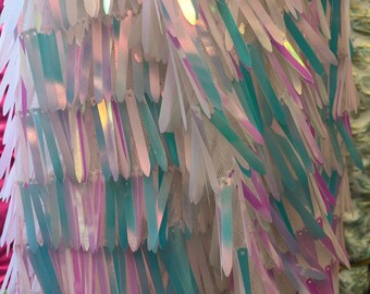 Iridescent Sword Shape Sequin on Mesh Base 54 inch Different Colors Sold by the Yard
