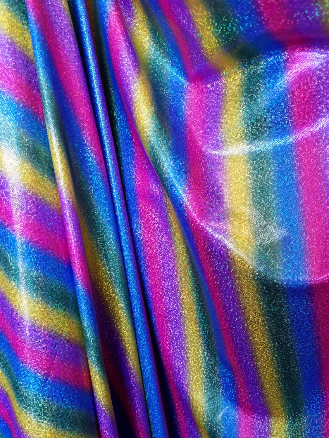 Rainbow Stripe Nylon Spandex 4-Way Strech Hologram Fabric By | Etsy