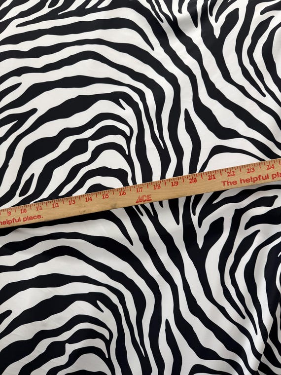 Zebra Print Poly Spandex Fabric: Black and White 4-Way Stretch, 60" Wide