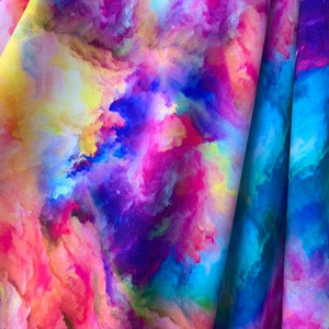 New Celestial Tie Dye Print Nylon Spandex Bright neon 4-Way Strech Fabric Sold by yard- knit fabric-Water Paint