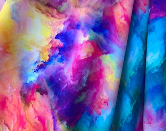 New Celestial Tie Dye Print Nylon Spandex Bright neon 4-Way Strech Fabric Sold by yard- knit fabric-Water Paint