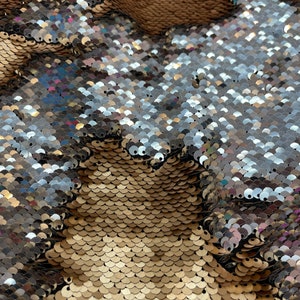 New Mermaid 5mm Matte Gold/Shiny Silver Two Tone Flip up sequins/Reversible Sequins Fabric Sold by the yard 54” wide