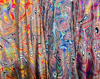 Metallic Liquid electric psychedelic pswirls Abstract 4way stretch nylon spandex fabric sold by the yard 60" wide fabric (4 colors)