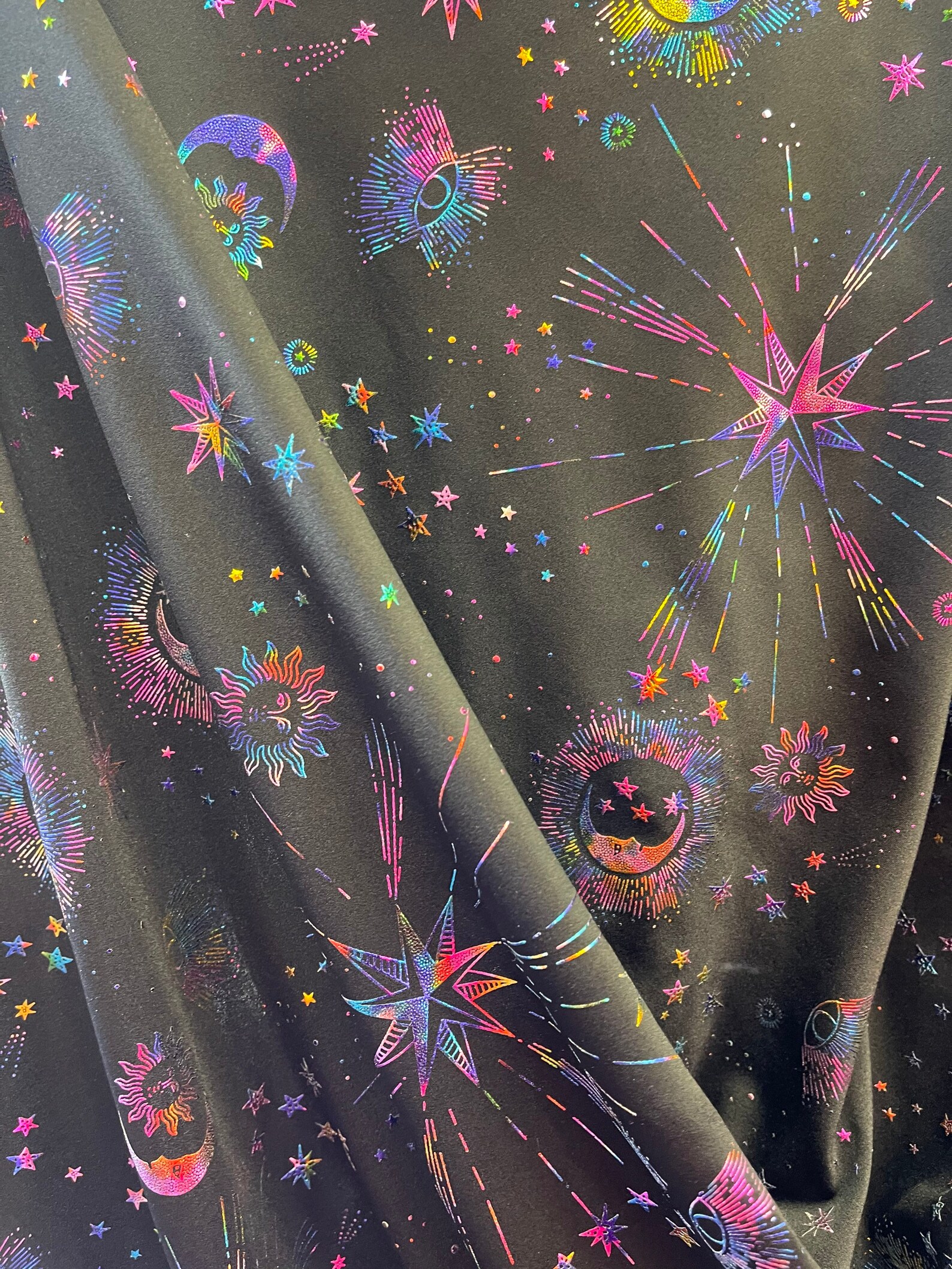 NEW Metallic Celestial Cosmos Print on Black Spandex Fabric Etsy