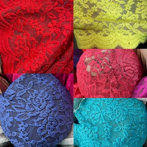 Stretch lace fabric with scalloped edge 56” wide sold by yard (multiple colors available)