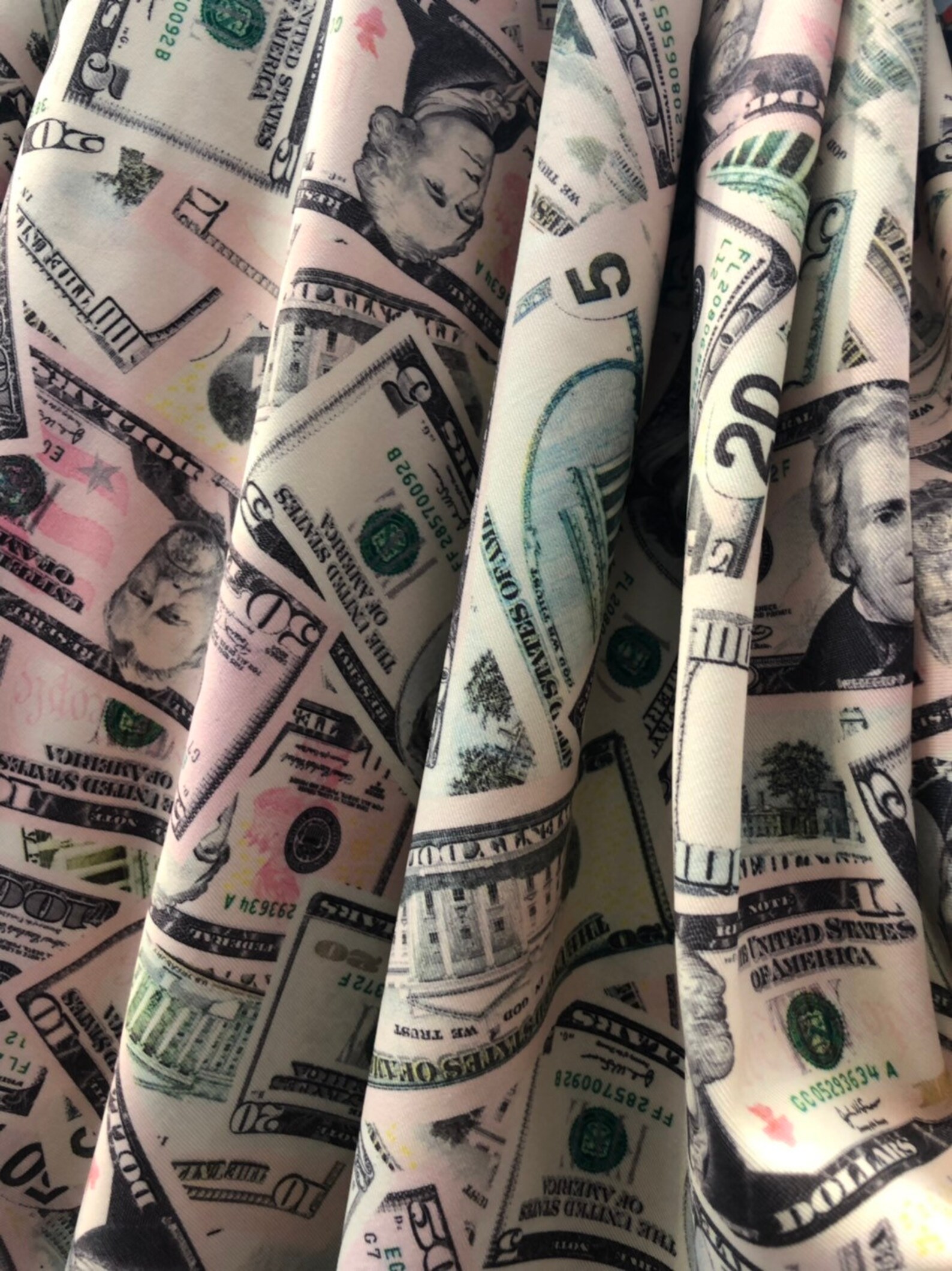 Multi Dollar Money Print Fabric Four Way Stretch Spandex Fabric Money 