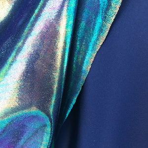 Green Iridescent Foggy Shiny Foil Metalic on Spandex Fabric sold by yard Green Gold Blue Purple Four Tone Iridescent Fabric image 4