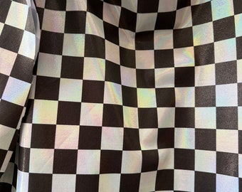 New Iridescent metallic 1” checkers  print nylon Spandex Fabric, 4 way Stretch- Fabric Sold by the Yard 60”wide