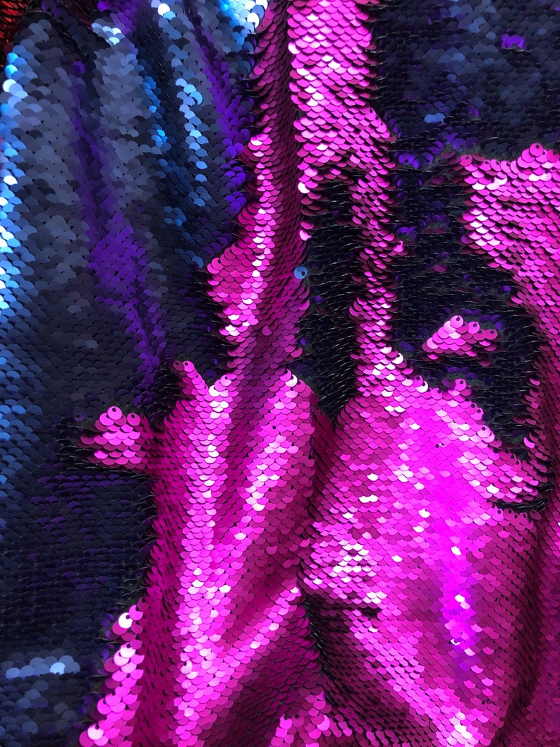 Matte fuchsia Matte Navy Filp-Up Reversible 5mm Sequins Two Tone Fabric Sold by the Yard- Pillow Fabric etc Dress