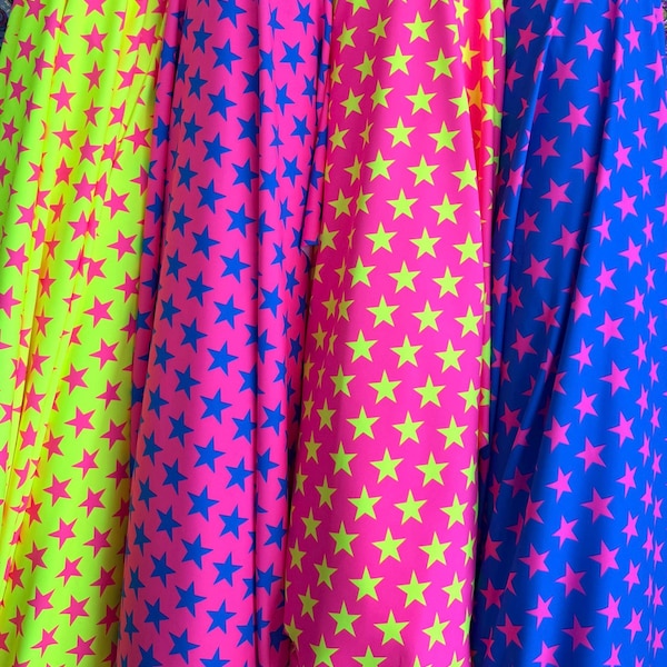 Neonstjärnetryckt tyg: 4-vägs stretchig nylon spandex, 60" bred