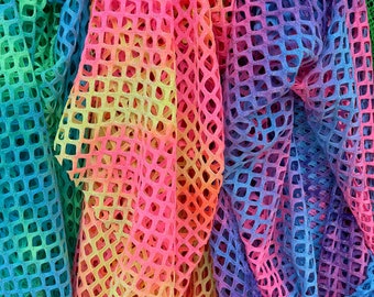 Tie Dye Fishnet with Glitter 4 way Stretch 60” wide Fabric sold by Yard (3 colors Available)