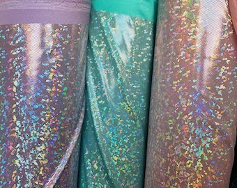 New Light Colors Shattered Glass Hologram Fabric Sold by Yard-Multiples Colors- Spandex Fabrics-light pink, light purple and aqua