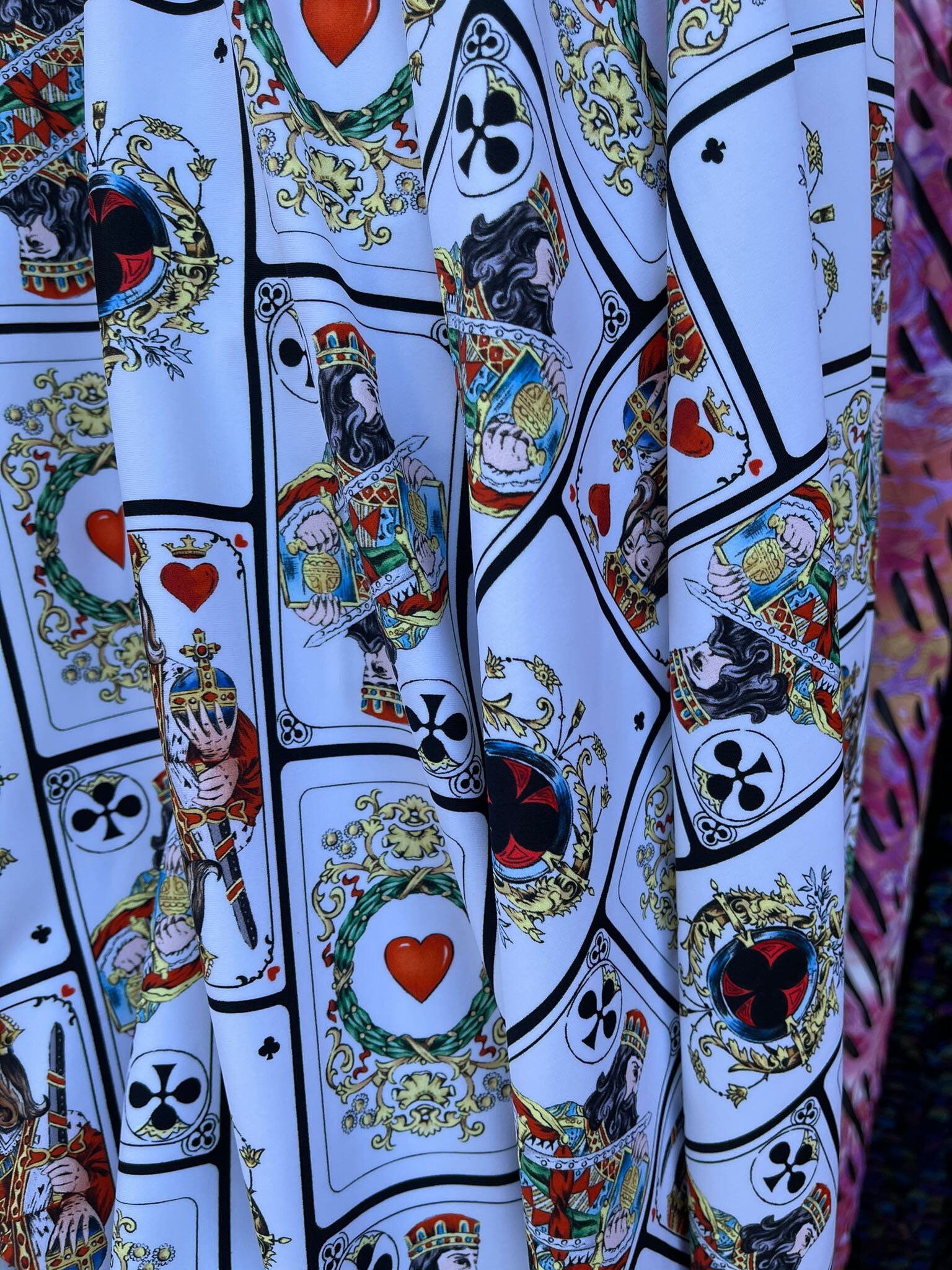 New WHITE/ Playing Cards Print on Nylon SPANDEX Fabric- 4way Stretch ...