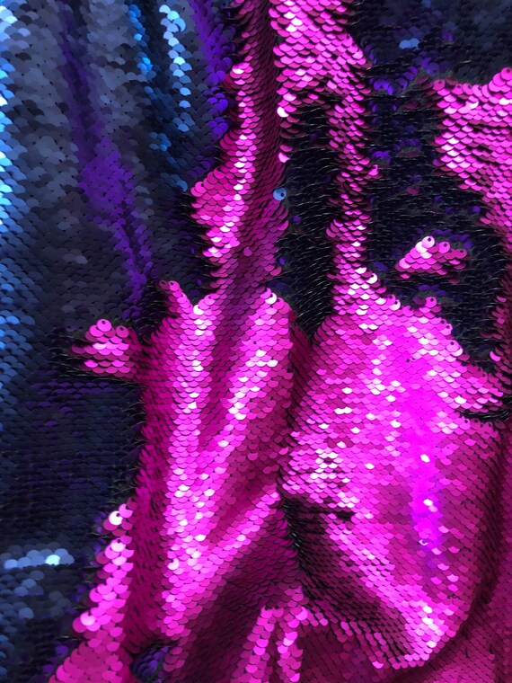 Matte fuchsia Matte Navy Filp-Up Reversible 5mm Sequins Two Tone Fabric Sold by the Yard- Pillow Fabric etc Dress