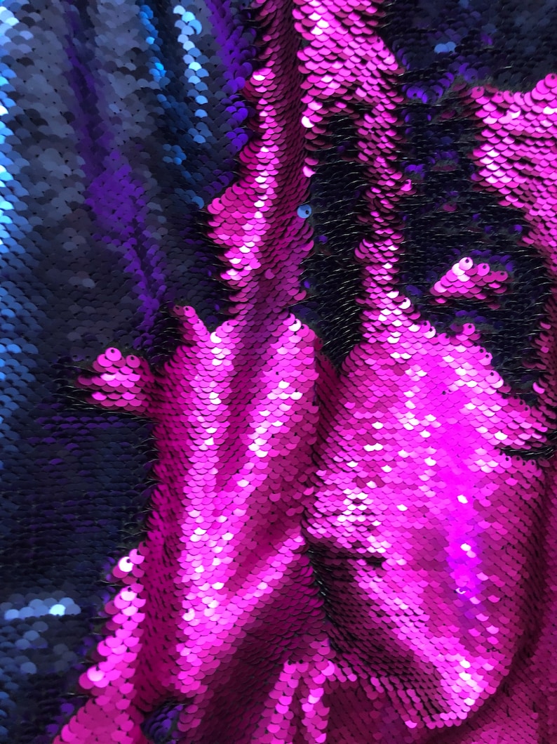 Matte fuchsia Matte Navy Filp-Up Reversible 5mm Sequins Two Tone Fabric Sold by the Yard- Pillow Fabric etc Dress