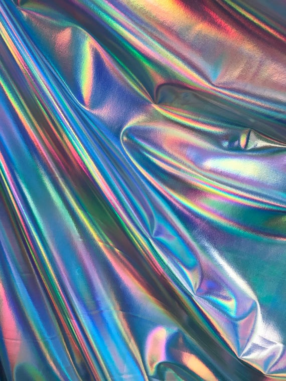 NEW Iridescent Foil on Spandex Fabric Sold by Yard shinny Fabric Iridescent  White Silver Iridescent 4way Stretch Lycra-plain 