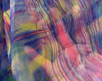 Tie Dye MESH Fabric  pastel colors tie dye mesh fabric Sold by the Yard- Poly Spandex 4 way stretch Dance-wear  Mesh Fabrics