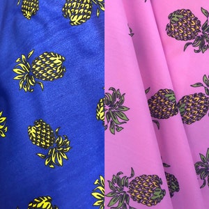 Pink and Royal Spandex Fabric Pineapple Print Fabric Sold by the Yard- 4 way Stretch Fabric
