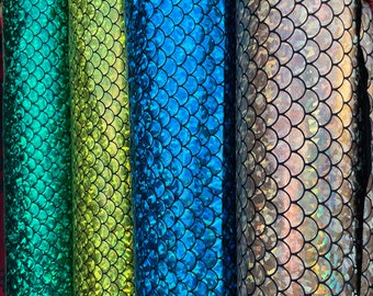 Metallic Mermaid Fish Scales medium size stretch fabric 60” wide sold by yard (multiple colors available) ship worldwidefrom Los Angeles CA