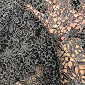 Black Guipure Lace fabric 45&quot; wide. Fabric sold by yard