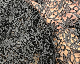 Black Guipure Lace fabric 45" wide. Fabric sold by yard