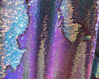 New Unicorn Blue Pink Iridescent Both sides- NewTwo Tone Flip up sequins/Reversible Sequins Fabric Sold by the yard