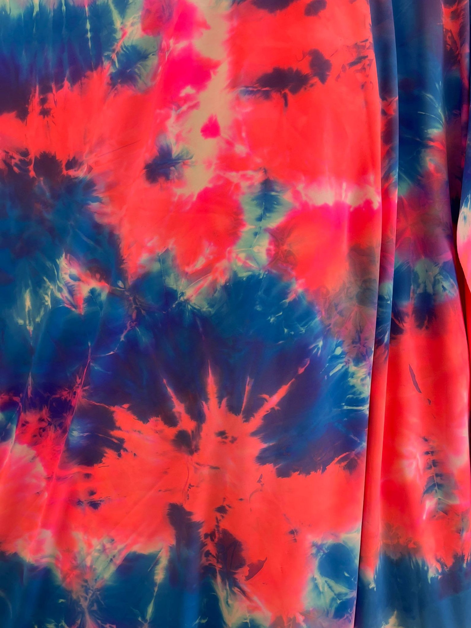New Salmon/ Blue Tie Dye Nylon Spandex Fabrics sold by the Etsy