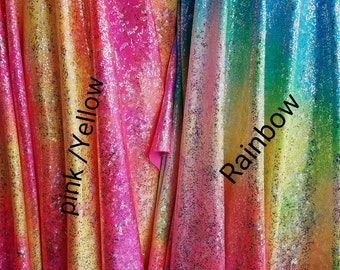 Nylon Spandex Stretch with Silver Matalic Hologram Tie Dye Foiled Designs Fabric Sold by the Yard