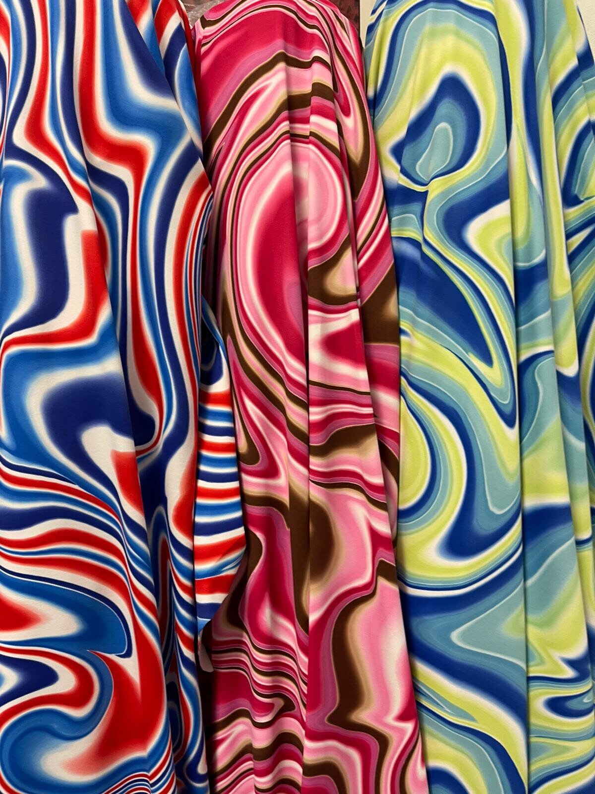 NEW abstract swirls lava design print on nylon spandex 4-way stretch …
