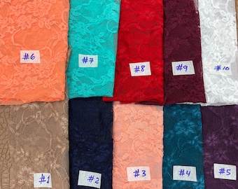 Stretch Lace Fabric. Lingerie lace 4 way stretch soft lace fabric. 56” wide. Fabric sold by yard(13 colors available)