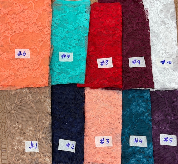 Stretch Lace Fabric. Lingerie lace 4 way stretch soft lace fabric. 56” wide. Fabric sold by yard(13 colors available)