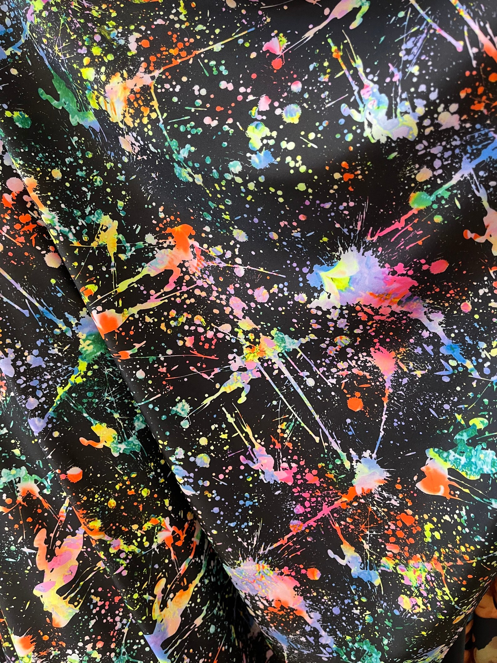 New Splatter Paint Print on Black Base Poly Spandex Fabric Etsy