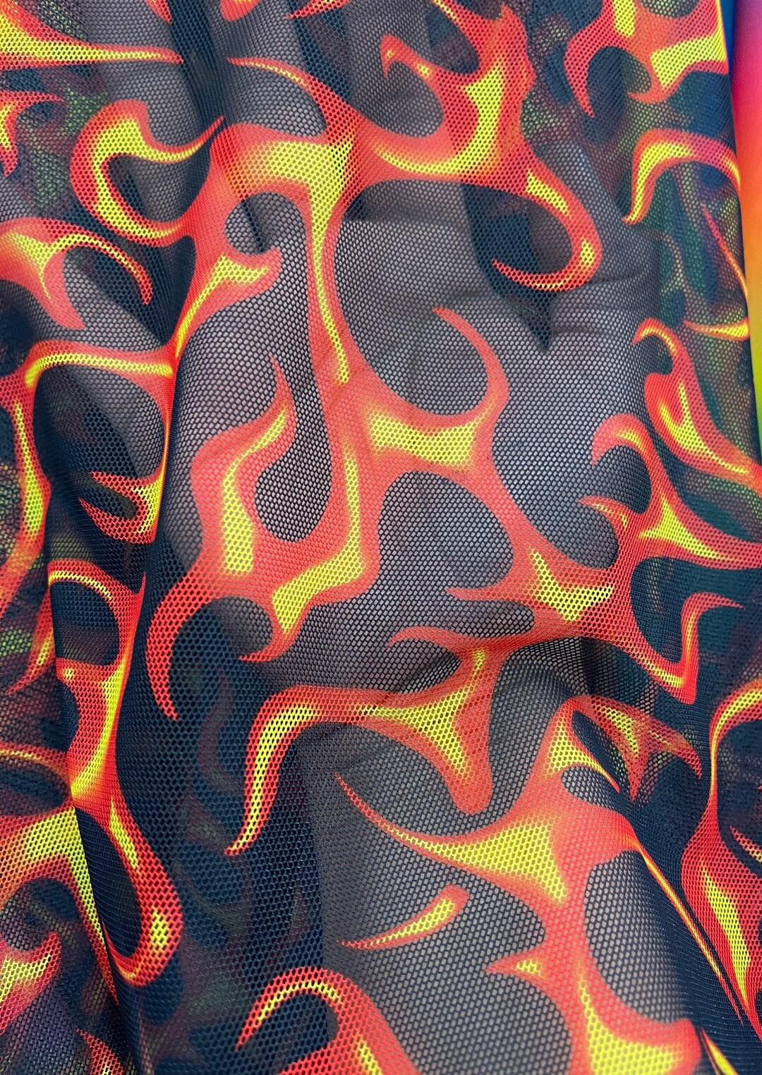 Flames Print MESH Fabric Orange/ Yellow Flames on Black Mesh Etsy