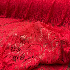 Beautiful Red Lace stretch fabric 4 way stretch lace fabric sold by yard 58” wide