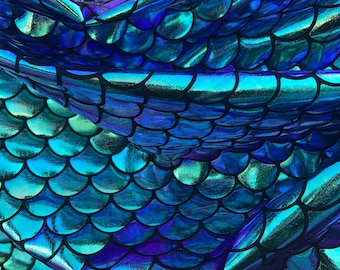 Mermaid Scale Fabric Iridescent Color { Gold/Green/Blue/Purple} on Spandex Fabric sold by Yard - Fish Scales Iridecent [Not Washable]