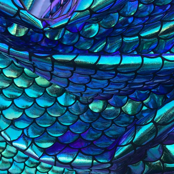 Mermaid Scale Fabric Iridescent Color { Gold/Green/Blue/Purple} on Spandex Fabric sold by Yard - Fish Scales Iridecent [Not Washable]