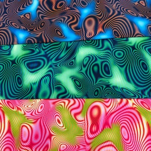 Nuova stampa psichedelica Abstract Lava su tessuto di nylon spandex 4way Stretch. Tessuto venduto tagliato a misura 60&quot; di larghezza (disponibile in 3 colori)
