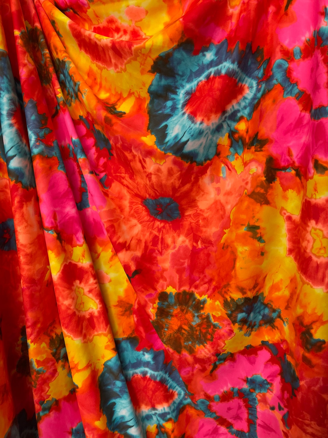 Tie Dye Print Fabric Orange/teal/yellow Tie Dye Spandex 4 Way - Etsy