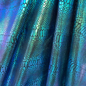 Iridescent Snake Print Spandex Fabric: Green, Purple, Turquoise - 4 Way Stretch