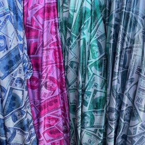100 Dollars with Metallic Money Print on Spandex Fabric Sold by the Yard- 4 way Stretch Fabric {6 colors available}
