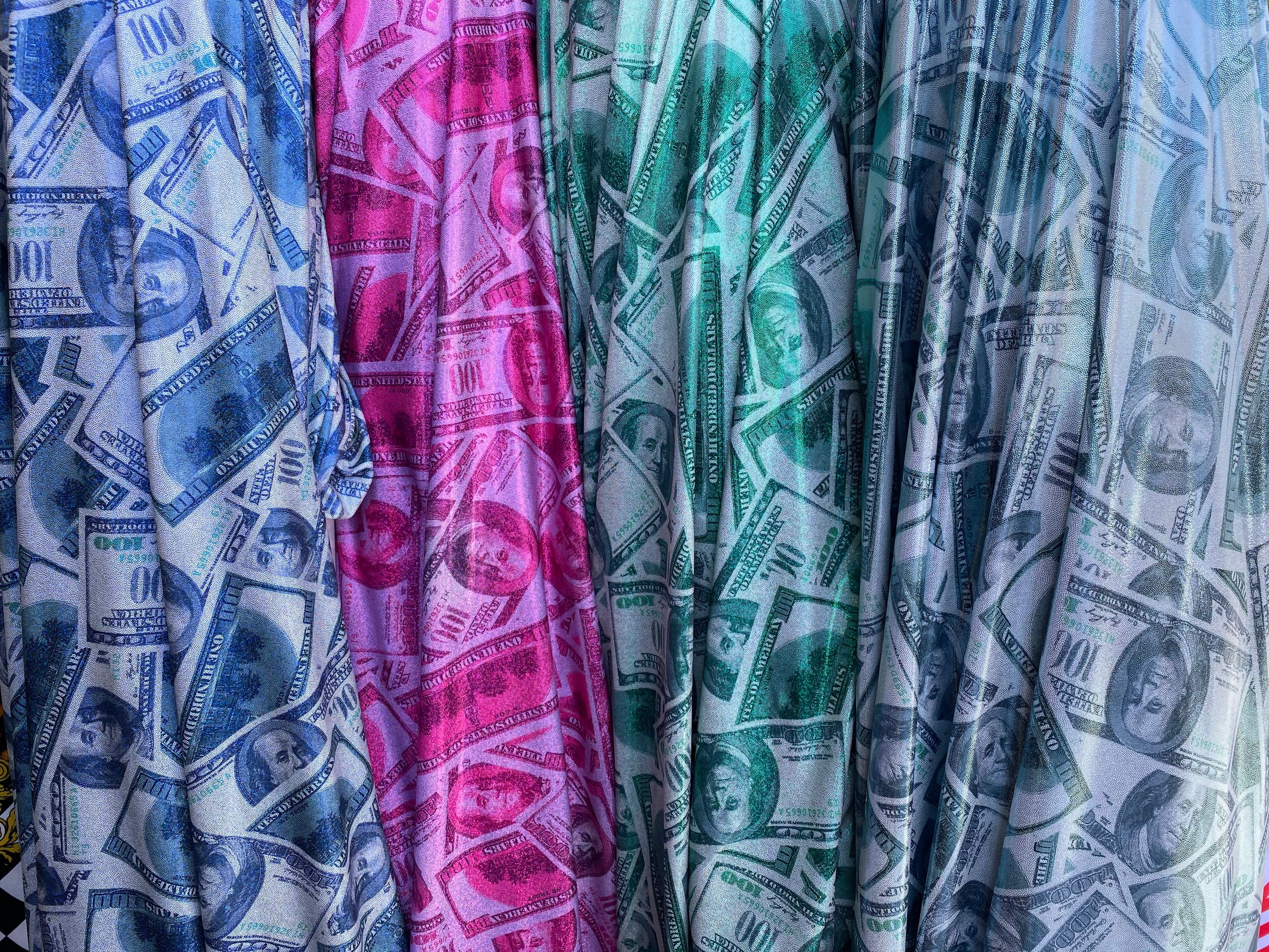 Pink 100 Dollar Bills Money Print Fabric Four Way Stretch Spandex Fabric Money  Print 