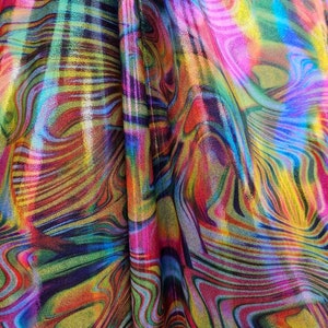 New Metallic Lava Neon Abstract Print on Nylon spandex fabric 4way Stretch. Fabric sold by the yard