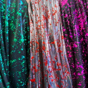Metallic Splatter Paint print , Metallic Foggy Foil mystic Fabric on Poly spandex stretch Fabric sold by yard (4 colors available)