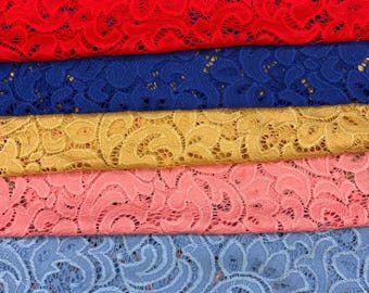 New Lace fabric 4 way Stretch 60” wide Lace  sold by yard. 6 different colors available