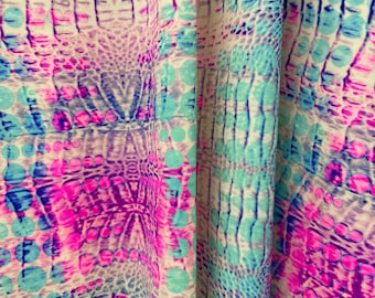 Novo tecido de elastano com estampa tie-dye de cobra, elasticidade em 4 direções, 152 cm de largura, vendido por metro.