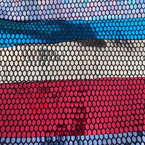 New Geometric Honeycomb Flat Mirror Multicolored Sequins Stone on Black Base Nylon Spandex Fabrics Sold by the Yard- Hologram Fabric