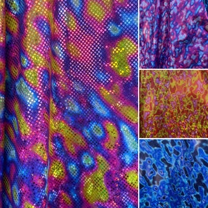 Metallic Hologram Lava Print: 4-Way Stretch Nylon Spandex Fabric